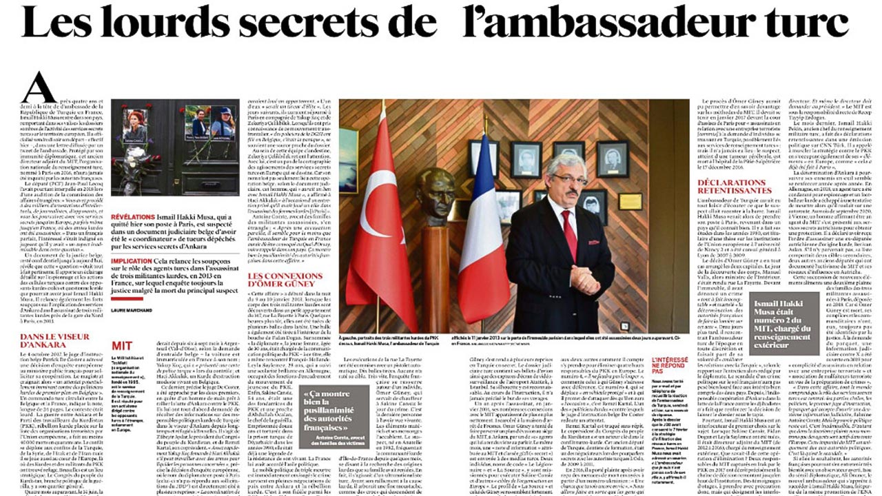 Le Journal du Dimanche publishes report that questions Turkey’s ambassador’s role in Paris assassinations