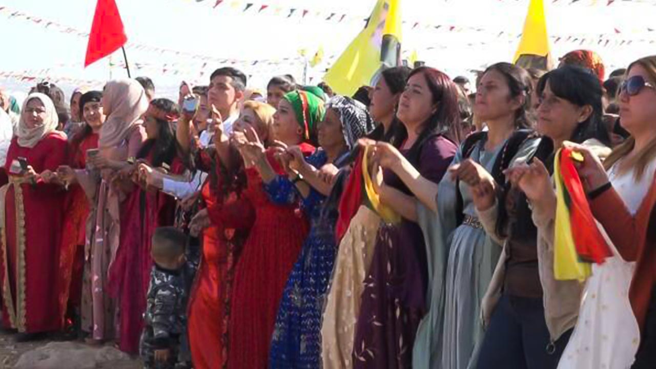 Refugees from Afrin in Shahba, Syria, celebrate Newroz