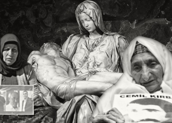 The statue of Michelangelo’s Pietà and the mothers Berko and Emine