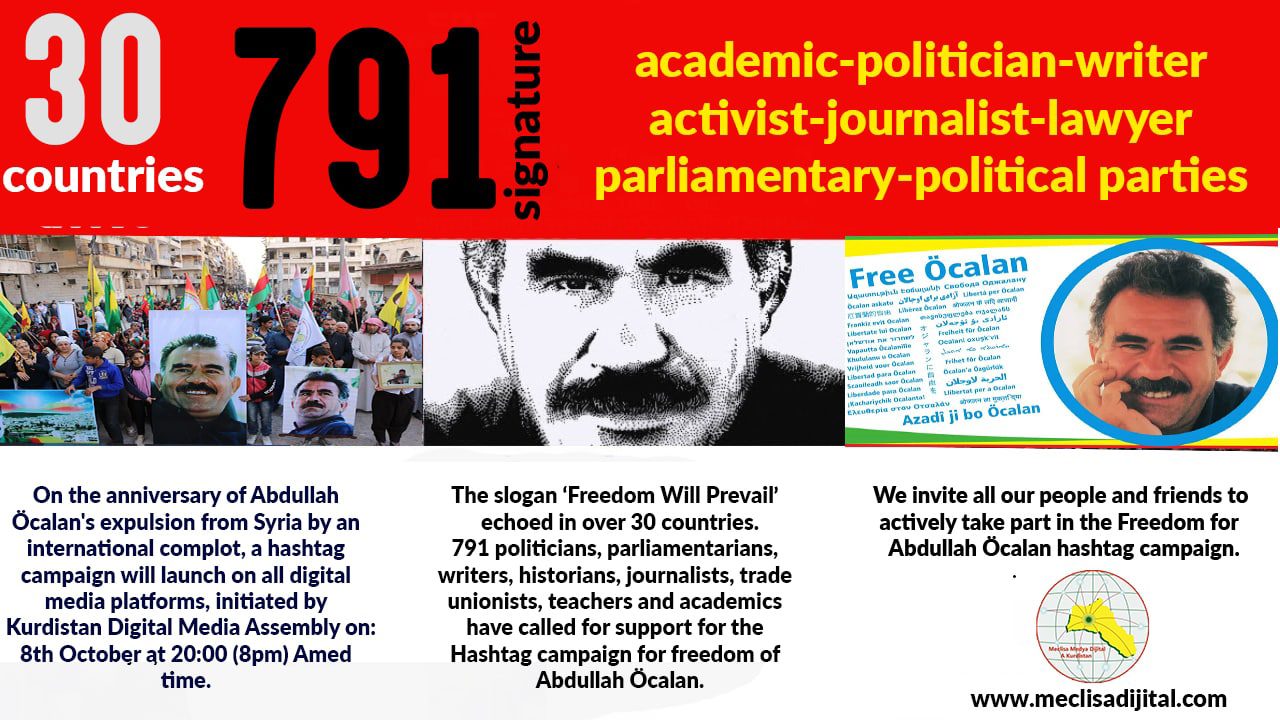 791 supporters from over 30 countries send messages of support for the hashtag campaign for Abdullah Öcalan