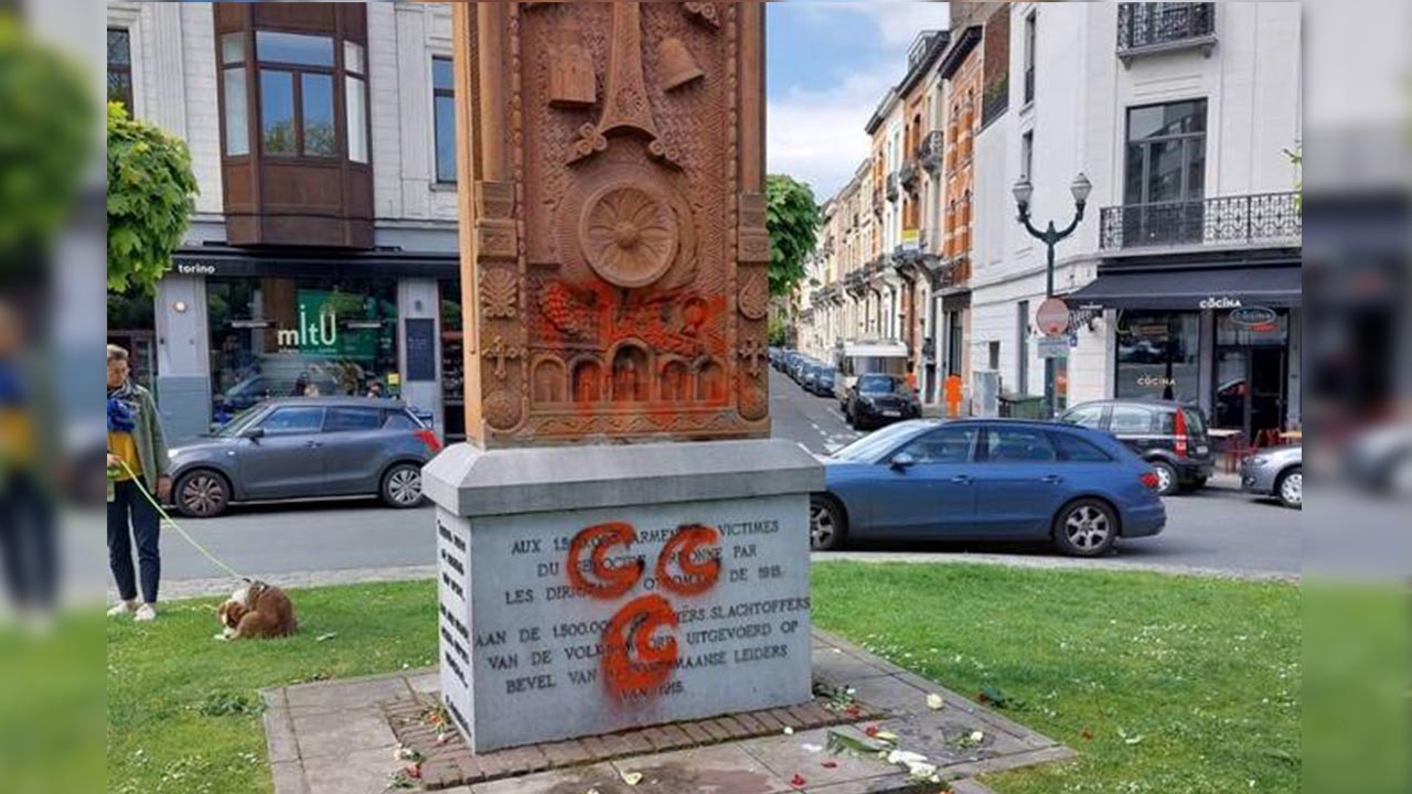 Turkish racists desecrate Armenian Genocide memorial monument in Belgium