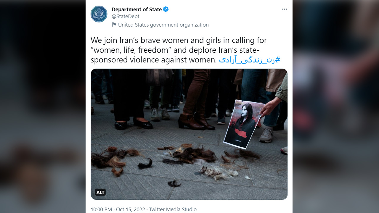 ‘Woman, Life, Freedom’ – US govt hails Iran protesters