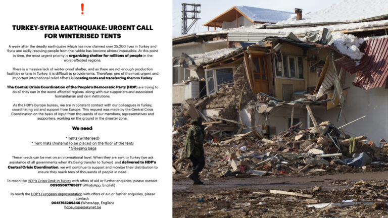 HDP Europe issues an urgent call to provide shelter to earthquake victims