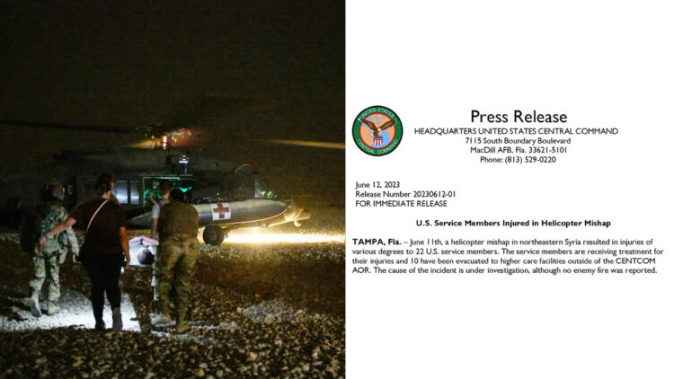 22 US soldiers injured in northeast Syria helicopter fault: CENTCOM