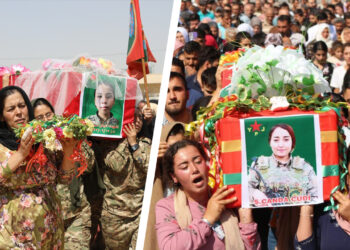 Thousands in northern Syria bid farewell to YPJ fighters slain in Turkish drone strike