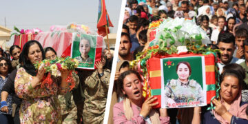 Thousands in northern Syria bid farewell to YPJ fighters slain in Turkish drone strike