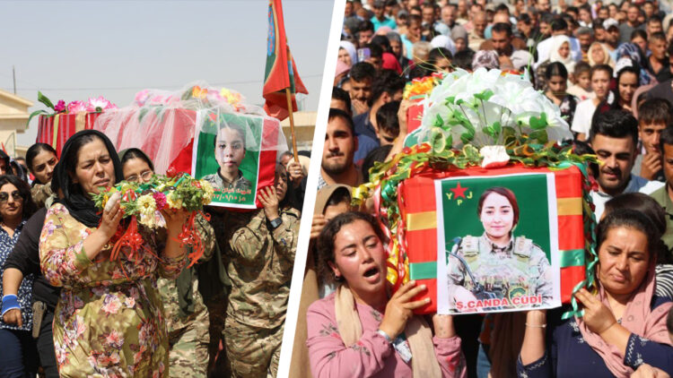 Thousands in northern Syria bid farewell to YPJ fighters slain in Turkish drone strike