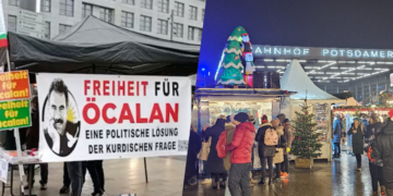Berlin activists illuminate Christmas market with call for Öcalan’s freedom, Kurdish resolution