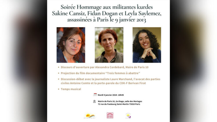Memorial evening honours Kurdish activists assassinated in Paris