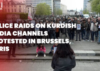 Police raids on Kurdish media channels protested in Brussels, Paris