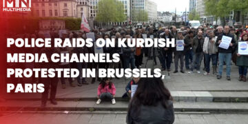 Police raids on Kurdish media channels protested in Brussels, Paris