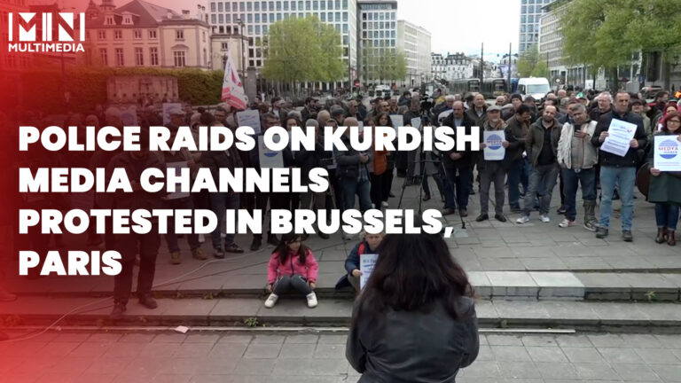 Police raids on Kurdish media channels protested in Brussels, Paris