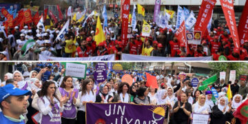 Thousands gather for May Day in Turkey’s Kurdish-majority cities, northeast Syria sees demos to free Öcalan