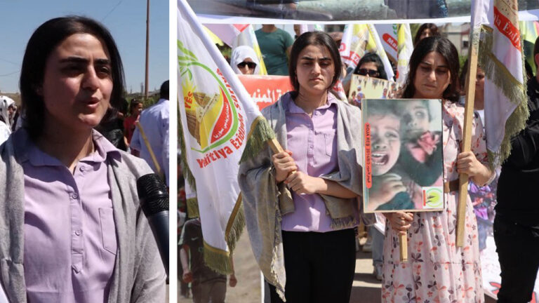 Yazidi women freed from captivity join protest march to mark 10th anniversary of genocide