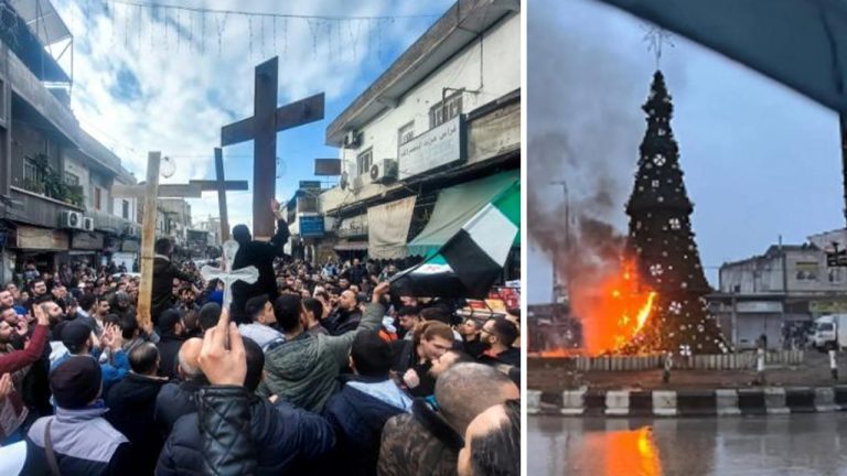 Protests erupt in Christian areas of Damascus after Christmas tree burned