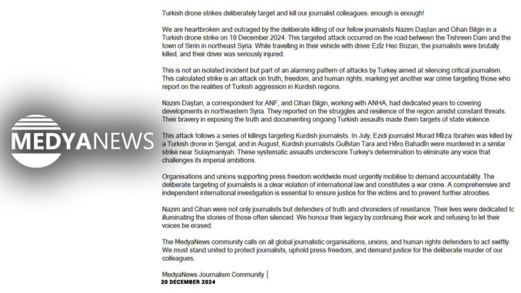 MedyaNews statement: Turkish drone strikes deliberately target and kill our journalist colleagues: enough is enough!
