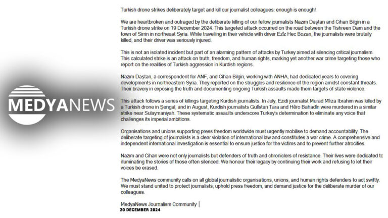 MedyaNews statement: Turkish drone strikes deliberately target and kill our journalist colleagues: enough is enough!