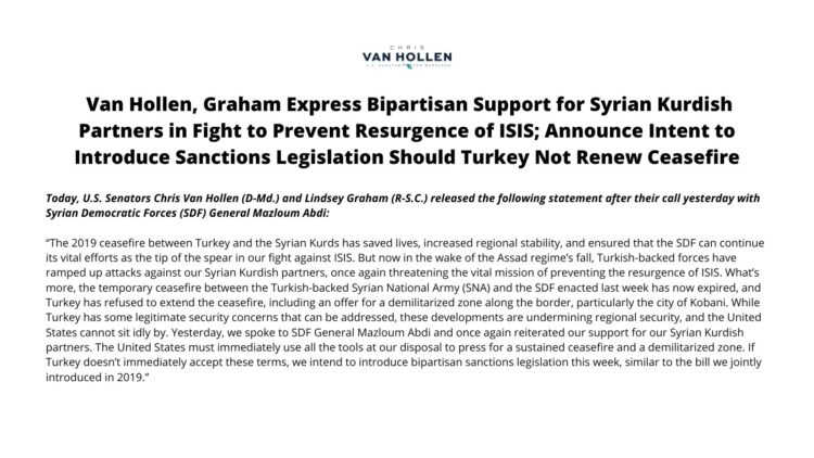 US Senators threaten Turkey with sanctions for rejecting ceasefire
